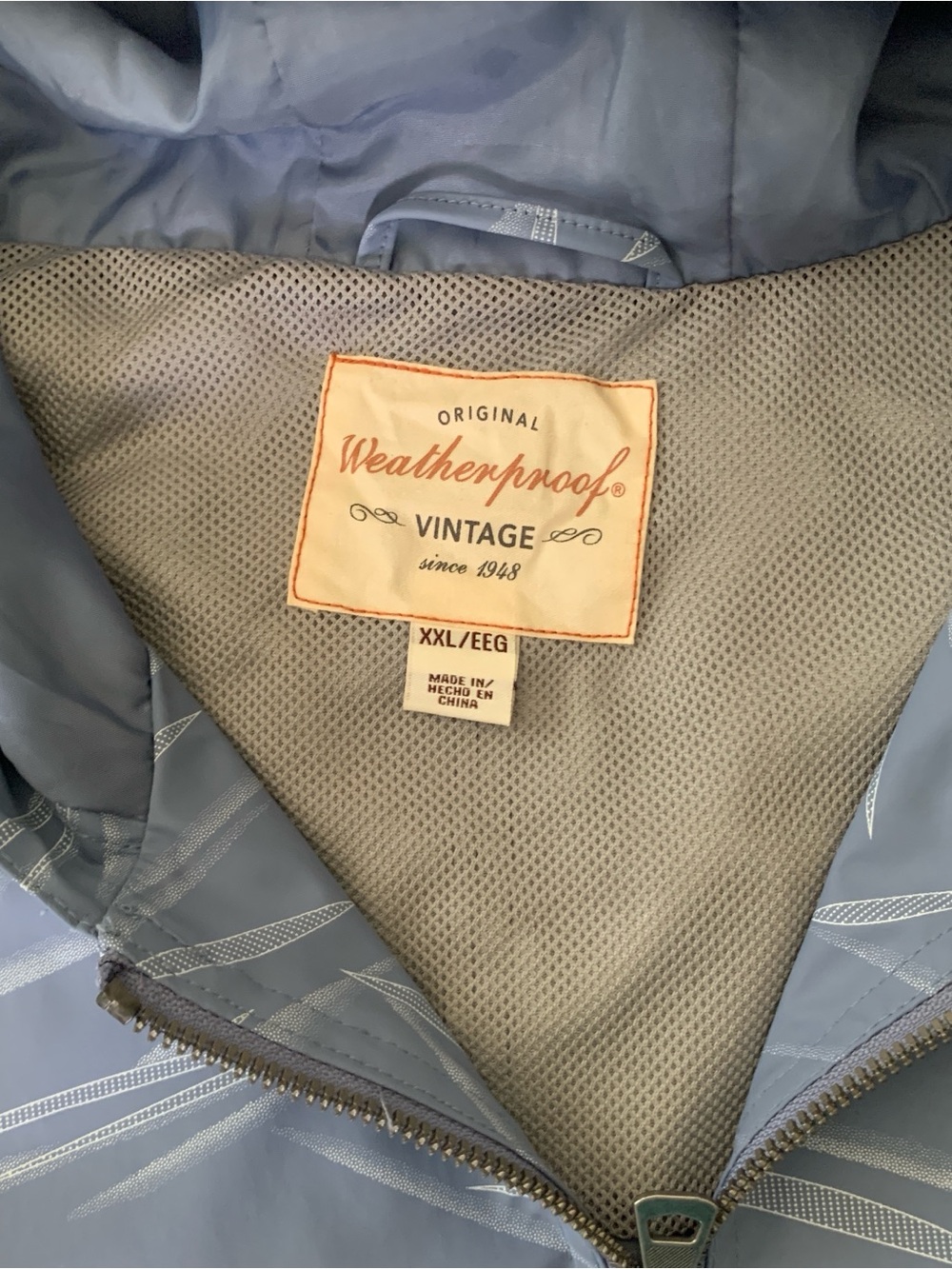 Weatherproof Slate Blue Hooded Windbreaker with Subtle Dash Print - Picture 2 of 5